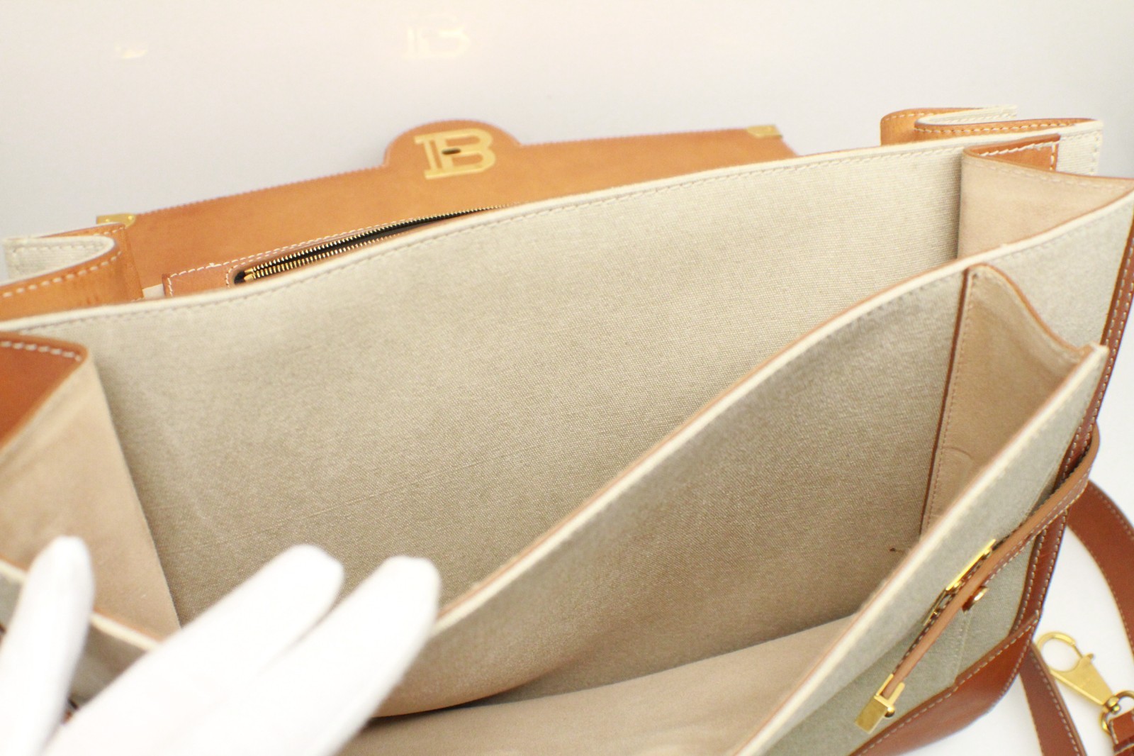 Balmain B-Buzz leather - Trimmed Canvas top handle bag image 7
