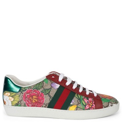 73410 auth GUCCI beige GG Supreme canvas 2019 ACE FLORA Sneakers Shoes 38.5