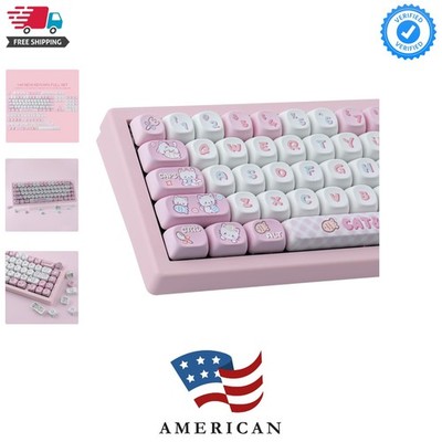 PBT Cute Kitty-cat Keycaps Set 140 Keys Dye-Sublimation MOA Profile Keycaps f...