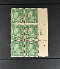 USA Scott # 552 Plate Block of 6 F-VF OG NH 20th Century Stamps Cat $55