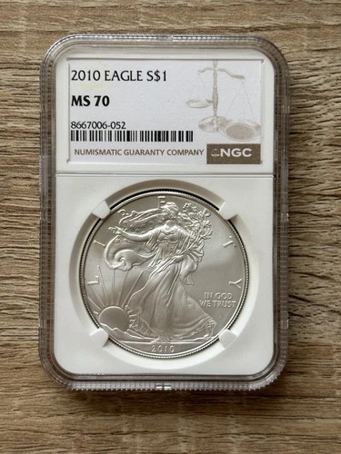 2010 $1 1-oz American Silver Eagle NGC MS70 Brown Label