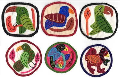 6 Panamanian MOLAS Textile Art BIRD PATCHES 3''-3½'' Guna People Panama