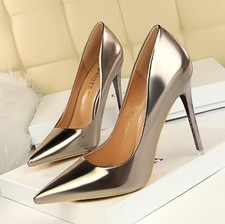 Women high heels shallow mouth pointed toe single shoes plus size leather shoes