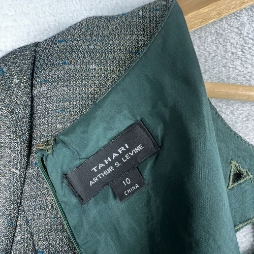 Tahari Shimmery Cocktail Dress Cap Sleeves Beaded Back Zip Women's Green Size 10 - Picture 5 of 10