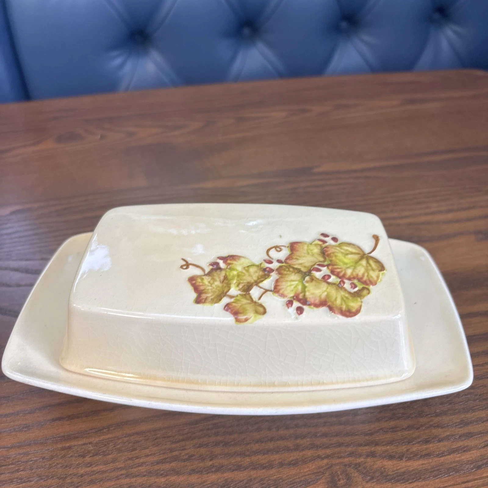 Carlton Ware Cream Grapevine Butter Dish No.2907 Vintage Art Deco England