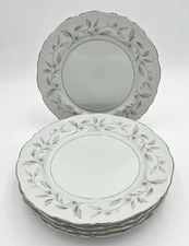 Empress China Garland 604 Set of 6 Dinner Plates Floral Platinum Trim Vintage