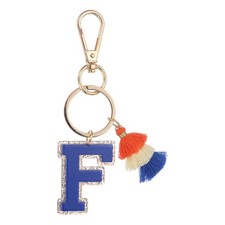 Initial Letter Keychain, Cute Alphabet Letter-F Charm with Tassel, Dark Blue