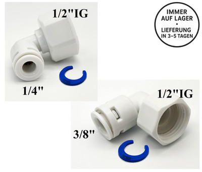 L - Steckverbinder 1/4''/3/8'' x 1/2'' IG für Umkehrosmose Quick&Easy, Kleinmengen