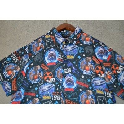 Universal Studios Mens Button Up Shirt Size Small Amblin Retro Collage JAWS ET