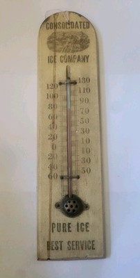 Rare Antique Wood Thermometer Consolidated Ice Company 12''