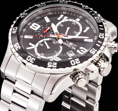 Invicta SPRECIALTY CHRONOGRAPH Black Dial Silver SS Bracelet Mens Watch 45mm