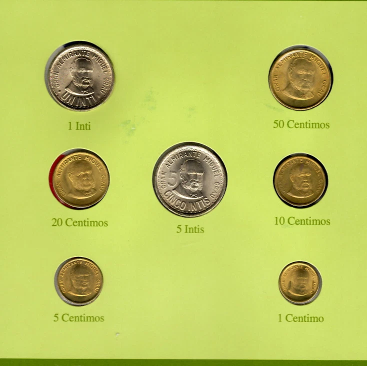 Juegos de monedas de todas las naciones Perú 1985-1988 UNC 5 Intis 1987 1 Inti 1986 Foto 3 de 4