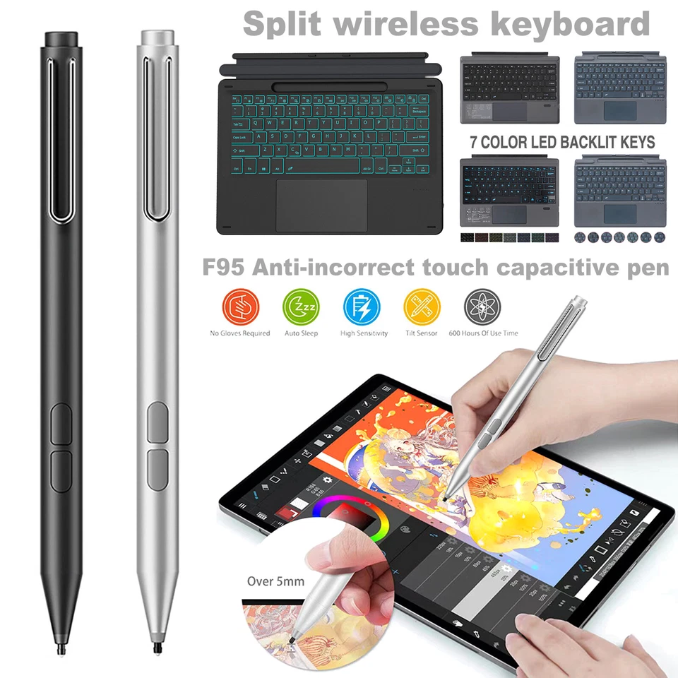 Backlit Keyboard With Stylus Pen Touchpad For Microsoft Surface Pro 6/7/8/9/X/10 - Image 2 of 4