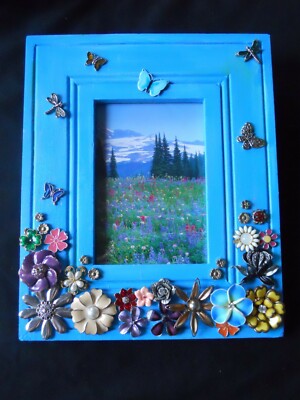 8 1/2 x 10'' Embellished Spring Flowers Picture Frame OOAK