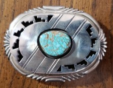 Navajo Sterling Silver 925 Belt Buckle Spiderweb Turquoise