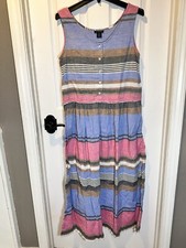 J Crew 100% Cotton Striped Relaxed Sleeveless Button Down Midi Dress