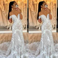 Sexy Mermaid Wedding Dresses V Neck Off Shoulder Appliques Backless Bridal Gowns