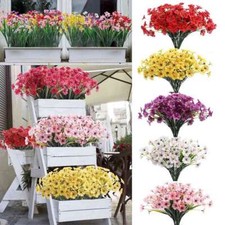 2-10 Bundles Outdoor Artificial UV Resistant Plastic Flowers Plant Silk Flower