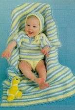 STRIPED BABY OUTFIT AND AFGHAN 3 SIZES DIGEST SIZE CROCHET PATTERN INSTRUCTIONS