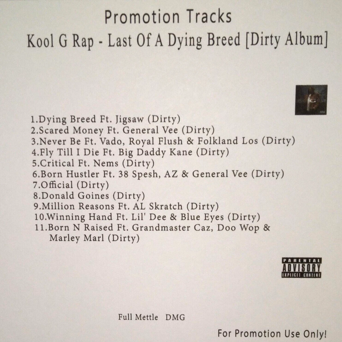 CD Rap & Hip-Hop Promo. Kool G Rap - Last Of A Dying Breed [DIRTY Album]