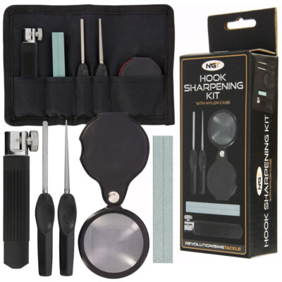 carp fishing hook sharpening kit Sharpener Hook File Set of 4 Diamond Hook File Portable Fish Hook Sharpeners with Double Sided Fine and Medium Grit for Saltwater Freshwater Ice Fishing Tools, 4 Inches Ideal for both barbed and barbless hooks Nash Pinpoint Deluxe Hook Sharpening