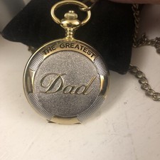 The Greatest Dad Two Tone Quartz Analog Men's Pocket Watch on Chain New Battery