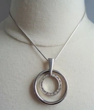 Fashion, Silver Tone, Clear Rhinestones Slide Pendant Necklace.