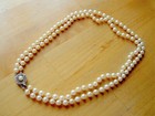 14K WHITE GOLD 2 STRAND 5.5MM CREAM AKOYA SALTWATER PEARL NECKLACE BIG CLASP-17" — photo 3