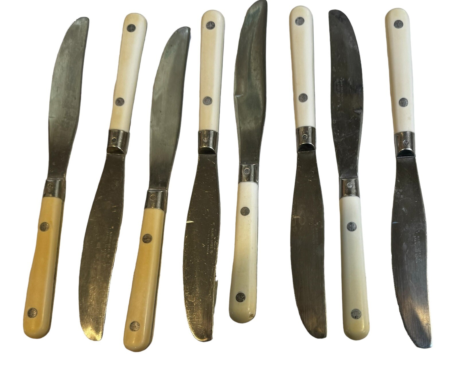 Vintage WF Washington Forge MARDI GRAS White Handle Stainless Flatware 28 Pieces