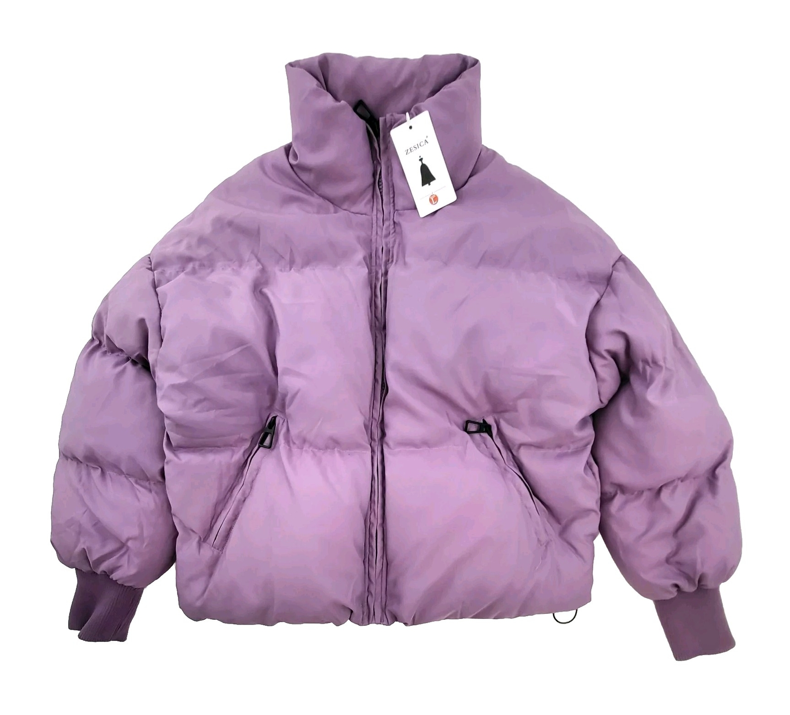 ZESICA Women's Cropped Puffer Down Jacket - Full Zip - Long Sleeve. Pink. Size L