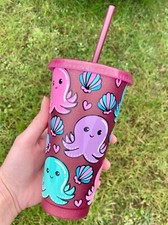 Custom reusable glitter rose red pink 24oz cold cup tumbler Cute octopus design
