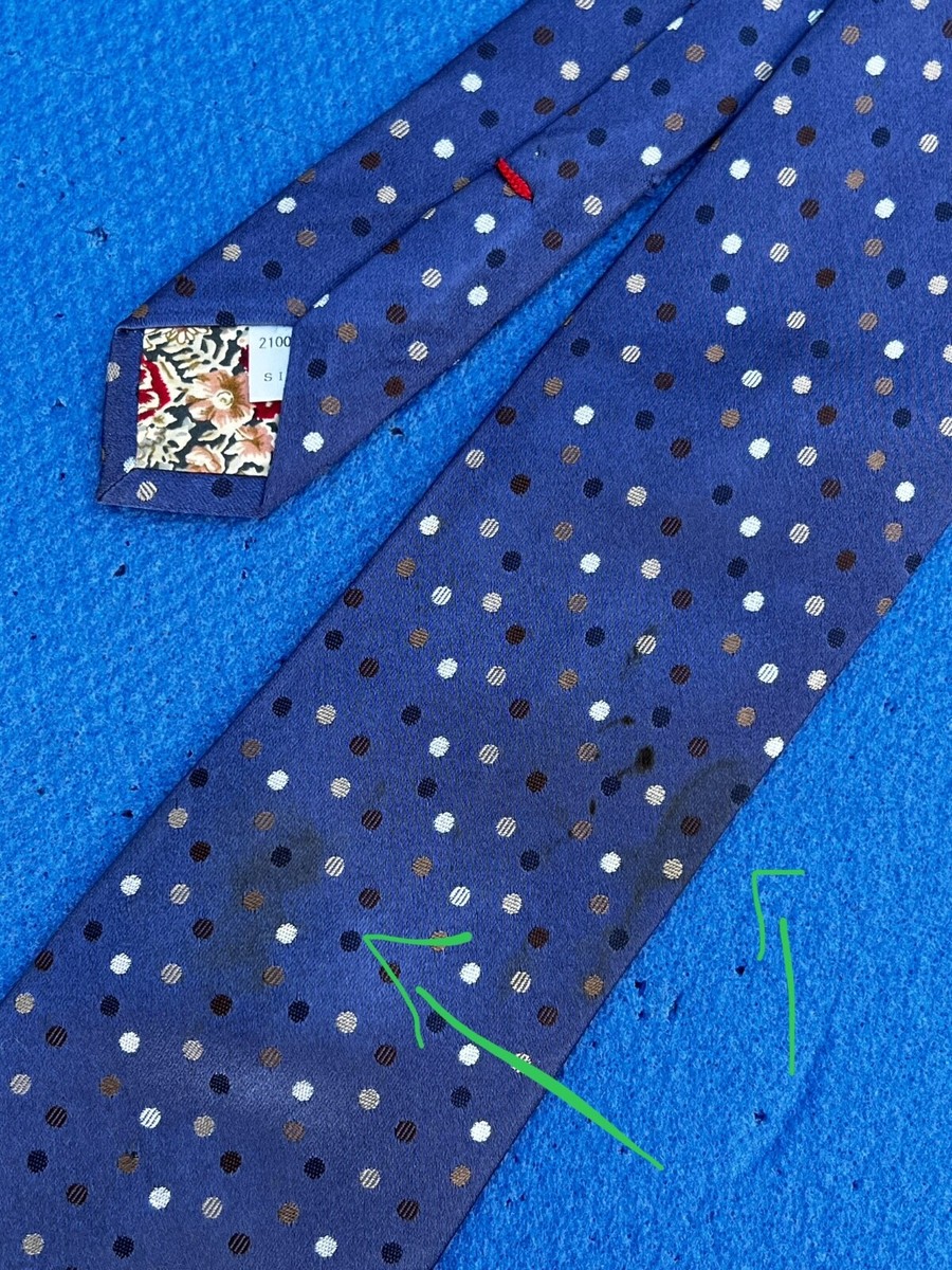 Authentic Paul Smith Striped Polka Dot Design On Blue 100% Silk