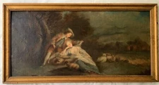18TH JEAN-BAPTISTE PATER  - FRENCH ANTIQUE OIL  -  GALLANT SCENE IN A LANDSCAPE
