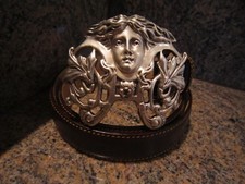 RARE LIMITED KIESELSTEIN MEDUSA BELT BUCKLE AND BROWN LEATHER BELT SIZE 2