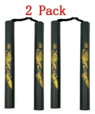 FANTASY MASTER 2 X Foam Nunchucks Dragon Pattern for Martial Art Karate Training 10'' - Black