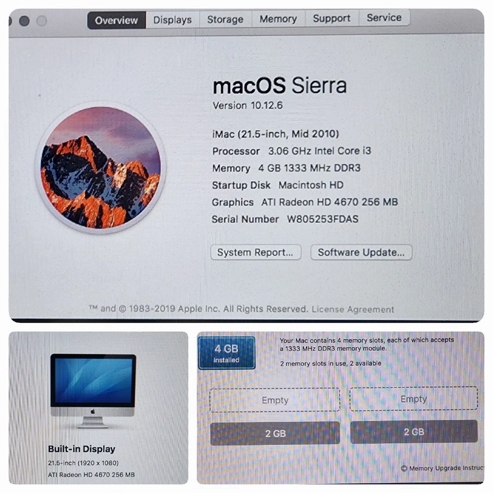 2010 iMac 21.5" 3.06/2x2GB/500GB/4670/SD/WLMKB ALL-IN-ONE MC408LL/A Model A1311 - Image 3 of 4