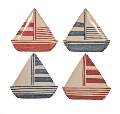 4 Grasslands Road Sail Sailing Sailboat Nautical Ceramic Snack Dessert Plates