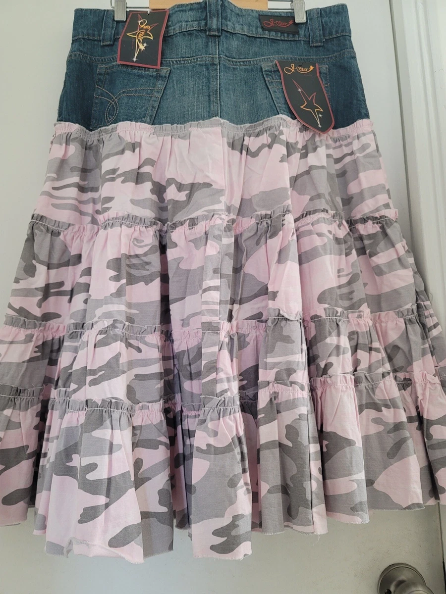 New Pink Or Army Ruffle Camouflage Print Skirt Size 9 Waist 33 15 Each
