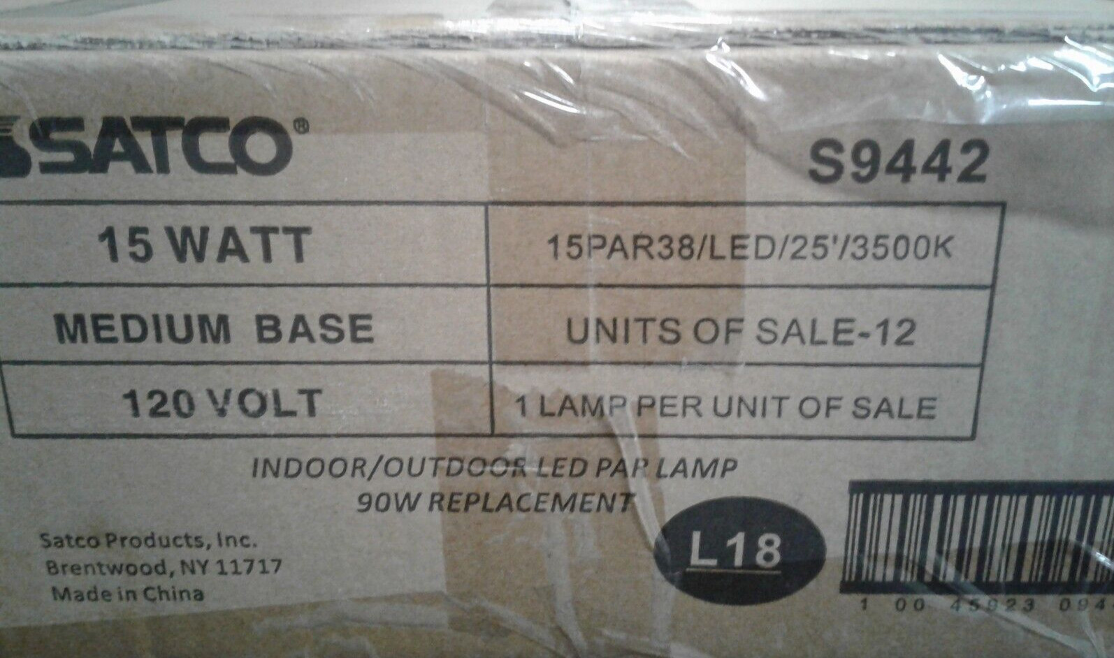 Factory Sealed Case of Satco S9442  15PAR38/LED/25'/3500K 120V -  Qty. 12 Bulbs