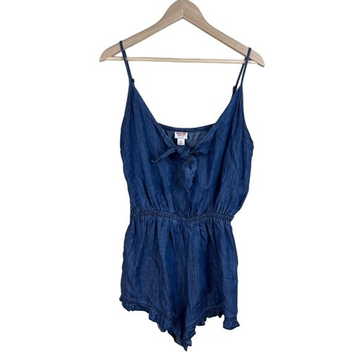 Mossimo Chambray Tie Front Knot Romper Size Medium Woman's - Picture 2 of 10