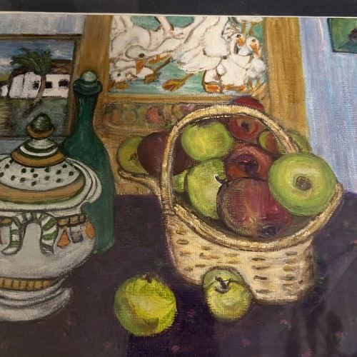 8x10 Apple Basket & Ducks Still Life by Linda Evans, acrylic over clay - Picture 4 of 5