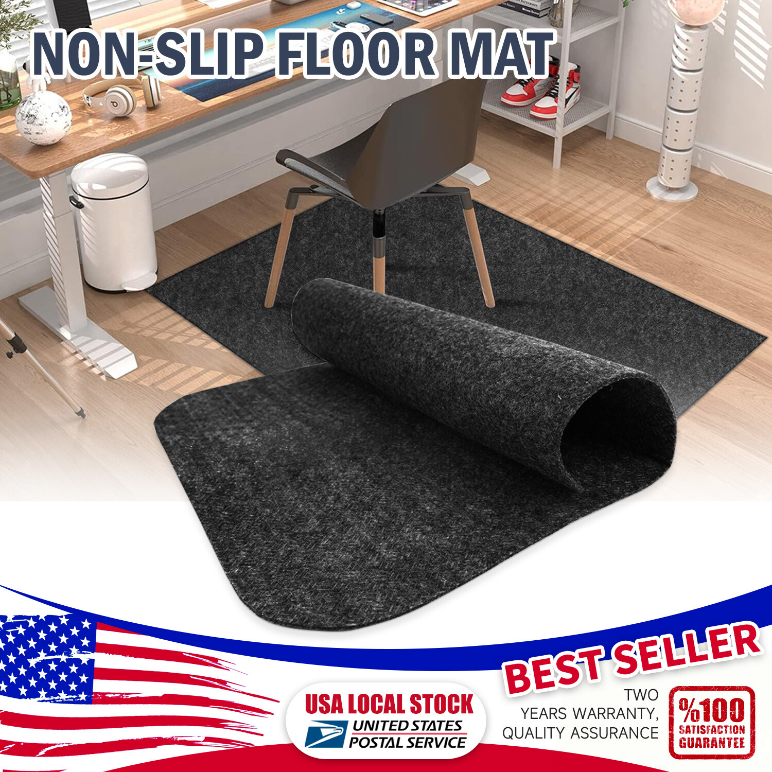 1.2M X 0.9M Anti-Slip Office Chair Mat for Hardwood Floors Desk Computer Gray