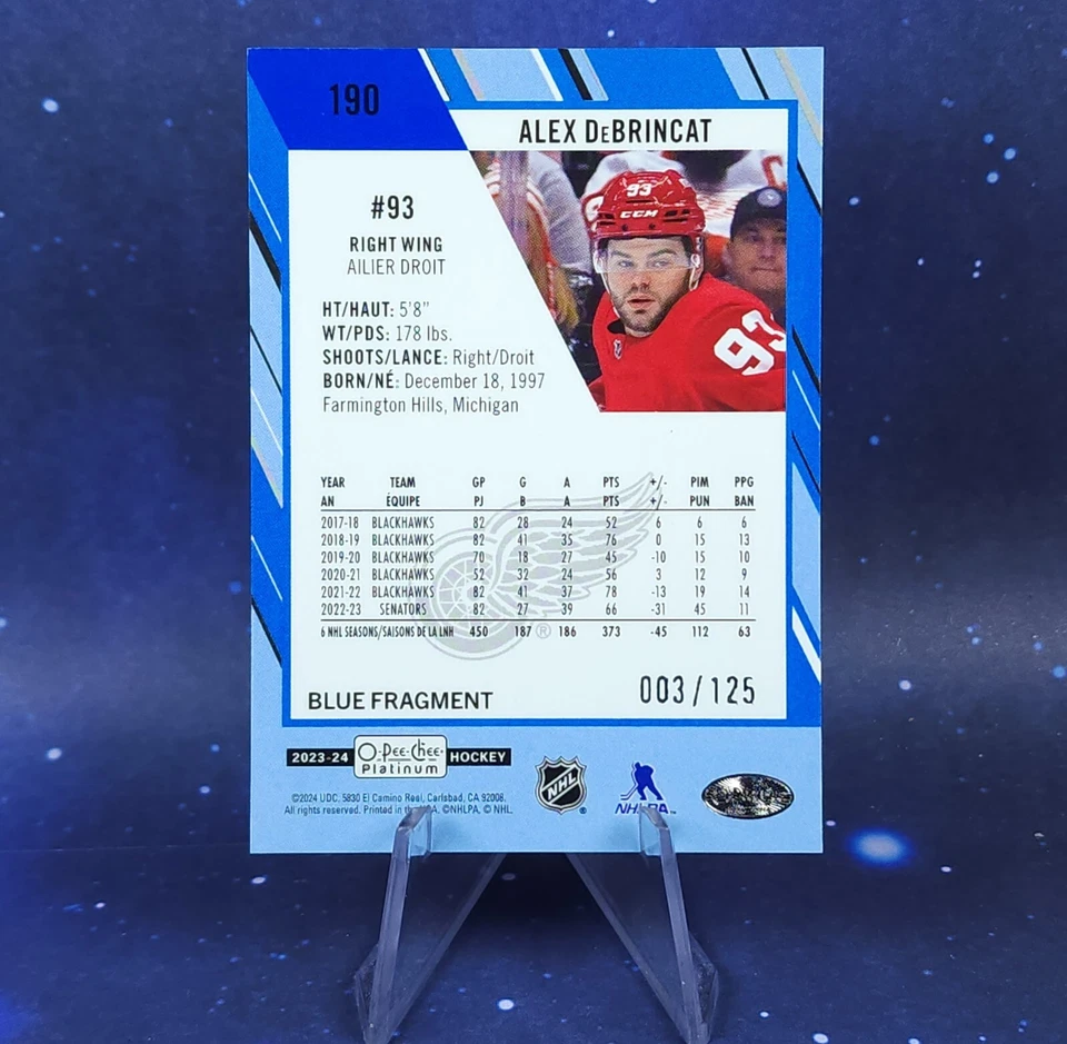 Alex DeBrincat /125 2023-24 OPC Platinum Blue Fragment Red Wings O Pee Chee - Image 2 of 4
