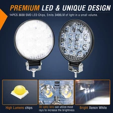 Offroad 12V/24V  Round 4.4"LED Work Light Bar Flood Spot Lights Driving Fog Lamp