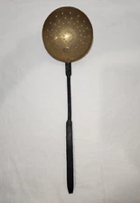 Antique Primitive Scimmer Iron Forged Brass Strainer Tool 18 inch