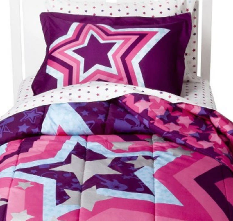 7 Peças - Edredom Reversível Circo ROCK STAR + Fratas + Conjunto de Lençóis - Roxo - COMPLETO - Imagem 2 de 4