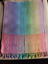 Rainbow Ombre  Paisley Cashmere Blend Fringed Pashmina