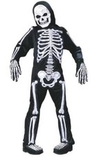 White Skeleton 12/14 Halloween Costume Skelebones 3-D Jumpsuit, Mask 6 Pc Boys