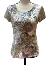 Notations Womens Blouse Multi-Color Short Sleeve Size Medium