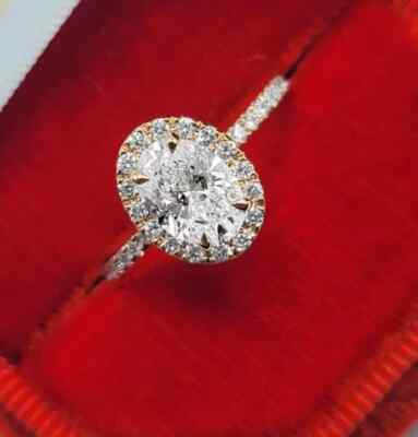 2.70 CTW Oval Cut Moissanite Halo Engagement Ring 14k Yellow Gold Plated For Her